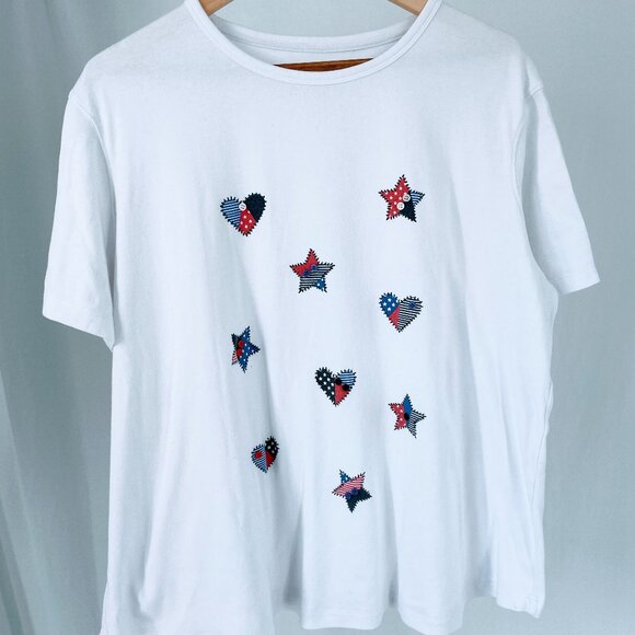 Vintage 1990s Red, White, Blue Design Short Sleeve Shirt - Picture 1 of 5